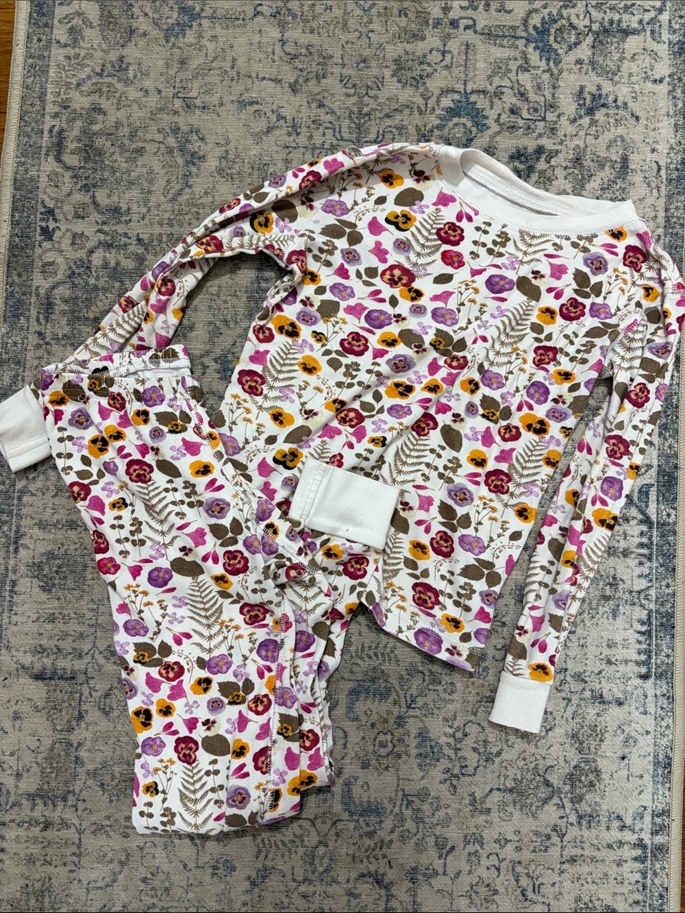 Garnet Hill Kids Floral Pajama Set - White  Flowers - girls size 8 - cotton